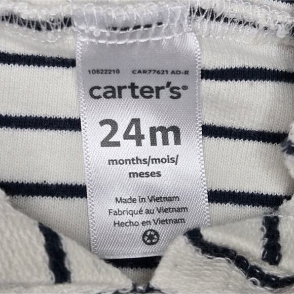 CARTERS White & Navy Striped Long Sleeve  Hoodie w/ Red Heart Detail Size 24mo - Picture 6 of 7